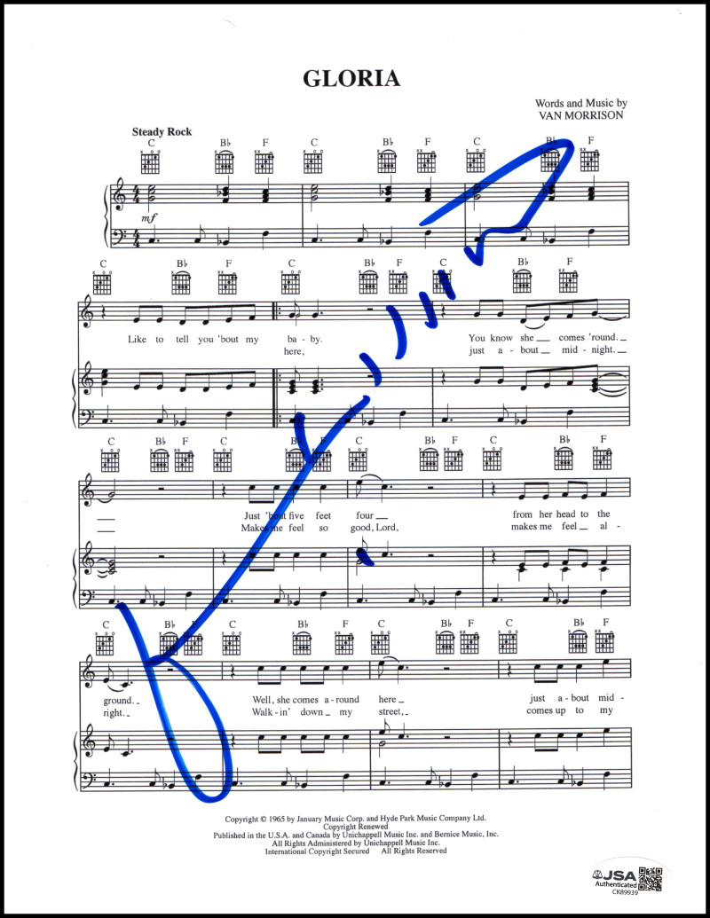 Patti Smith Signed Autograph Gloria Sheet Music - Punk Rock Icon Horses JSA COA