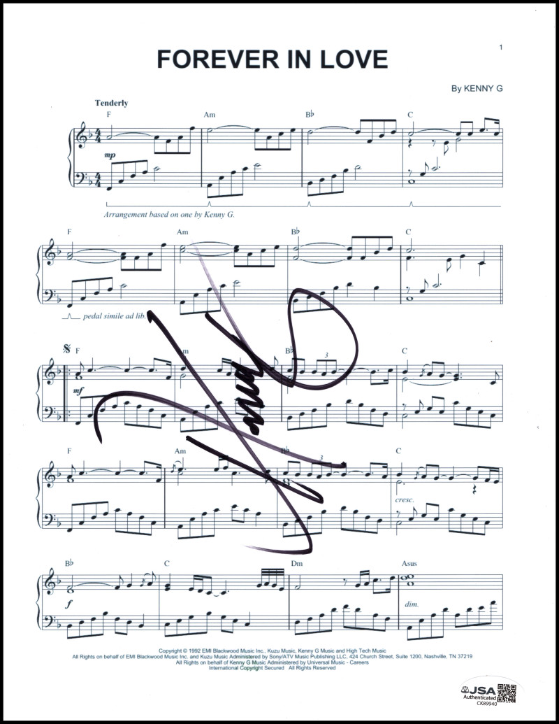 Kenny G Gorelick Signed Autograph Forever in Love Sheet Music Breathless JSA COA
