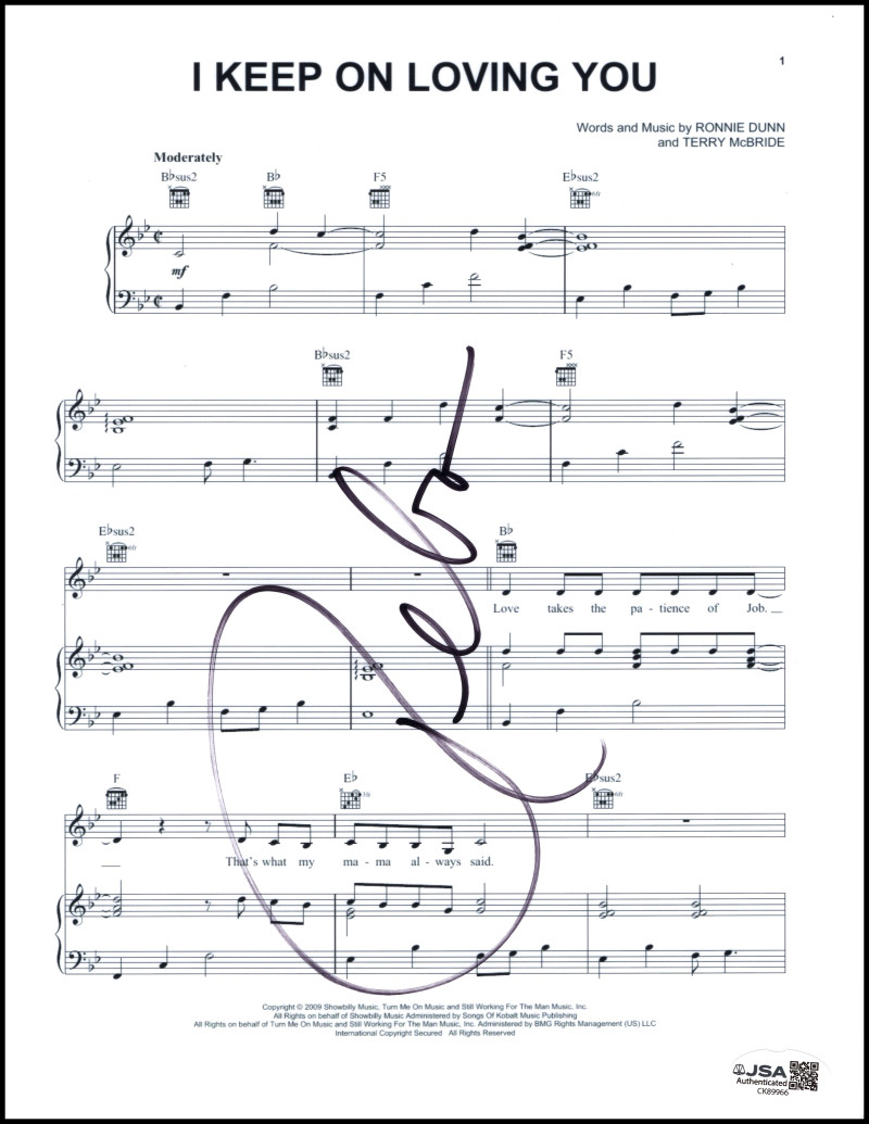Reba McEntire Signed Autograph Keep On Loving You Sheet Music w/ JSA COA