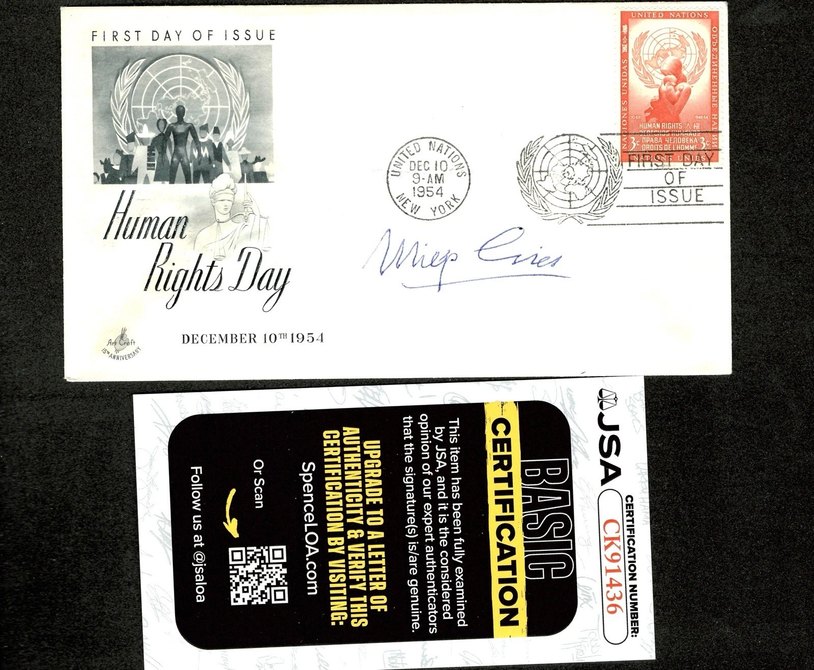 Miep Gies Signed Autographed First Day Cover JSA Cert Hid Anne Frank