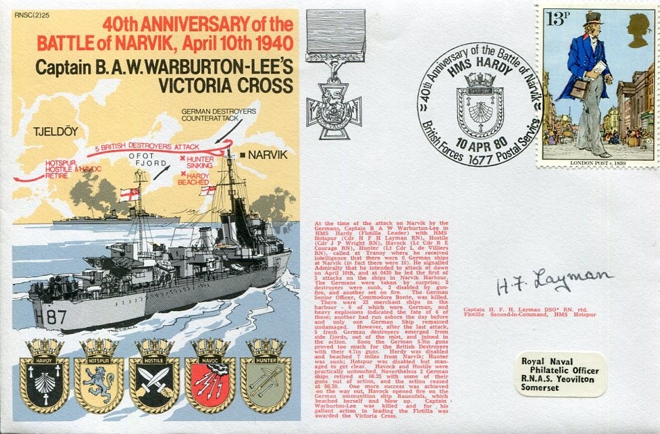 FH Layman HMS Hospur WWII War Battle Of Narvik Signed Autograph