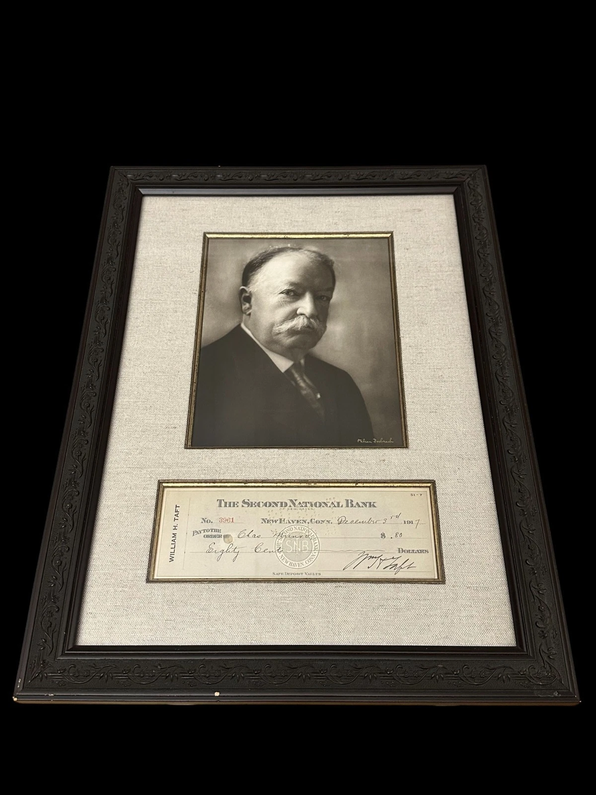 William Howard Taft President Supreme Court Signed Autograph Check Photo Frame