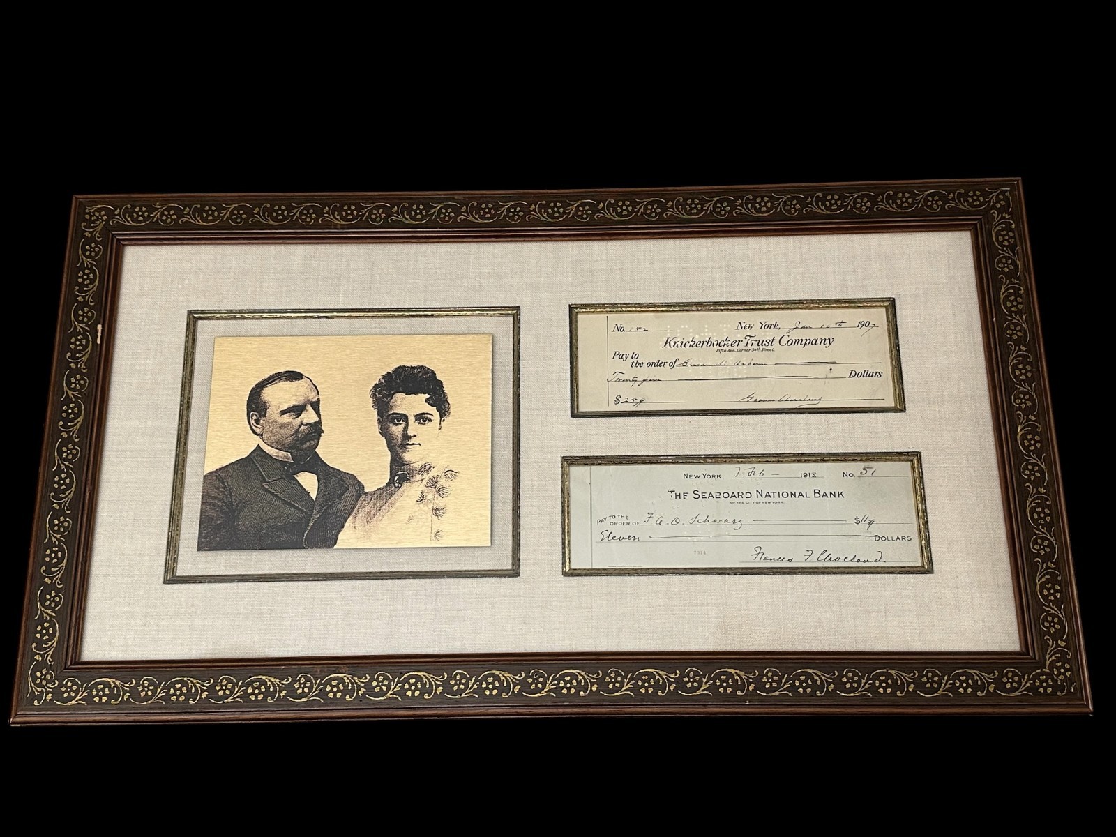 Grover And Frances Cleveland US President Signed Autograph Check Photo Frame