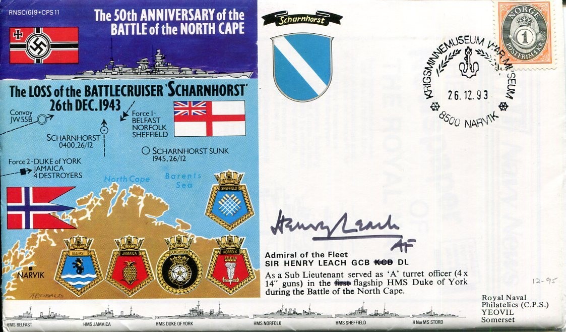 Henry Leach Admiral Of The Fleet Battle North Cape WWII War Signed Autograph