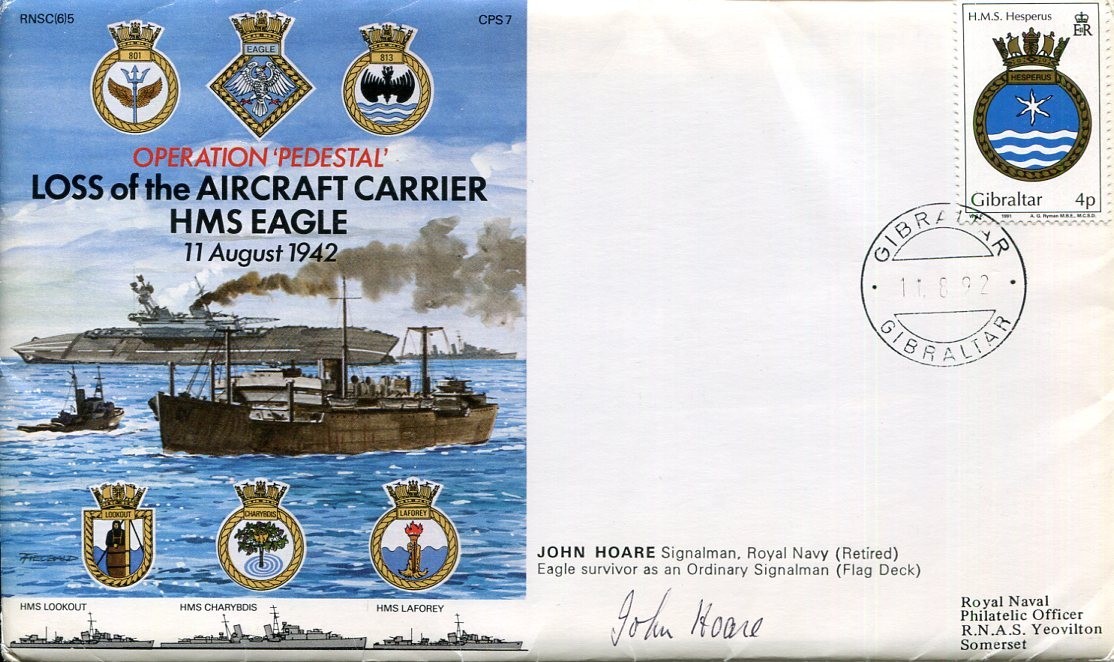 John Hoare Signalman HMS Eagle Sinking Survivor WWII War Signed Autograph