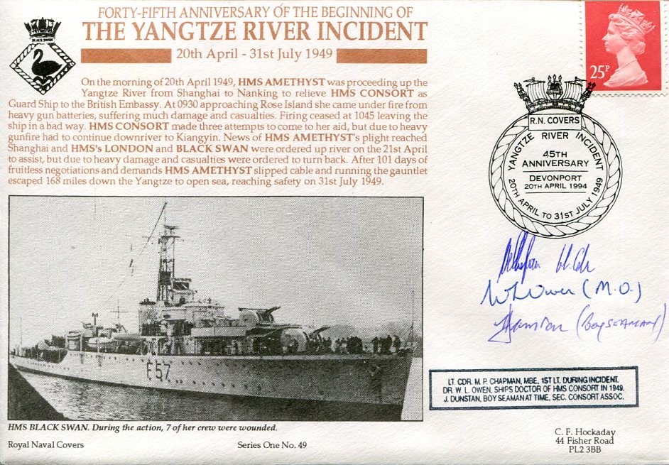 HMS Consort Veterans Yangtze River Incident WWII War Signed Autograph