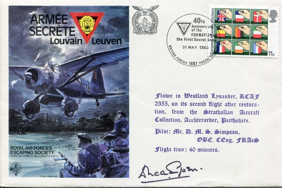 D M S Simpson RCAF Pilot Armee Secrete Louvain Leuven WWII War Signed Autograph