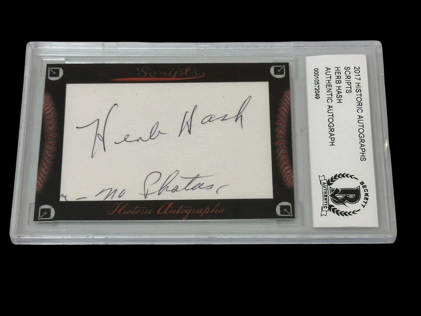 Herb Hash Boston Red Sox 2017 HA Scripts Signed Autograph BAS Beckett Slab