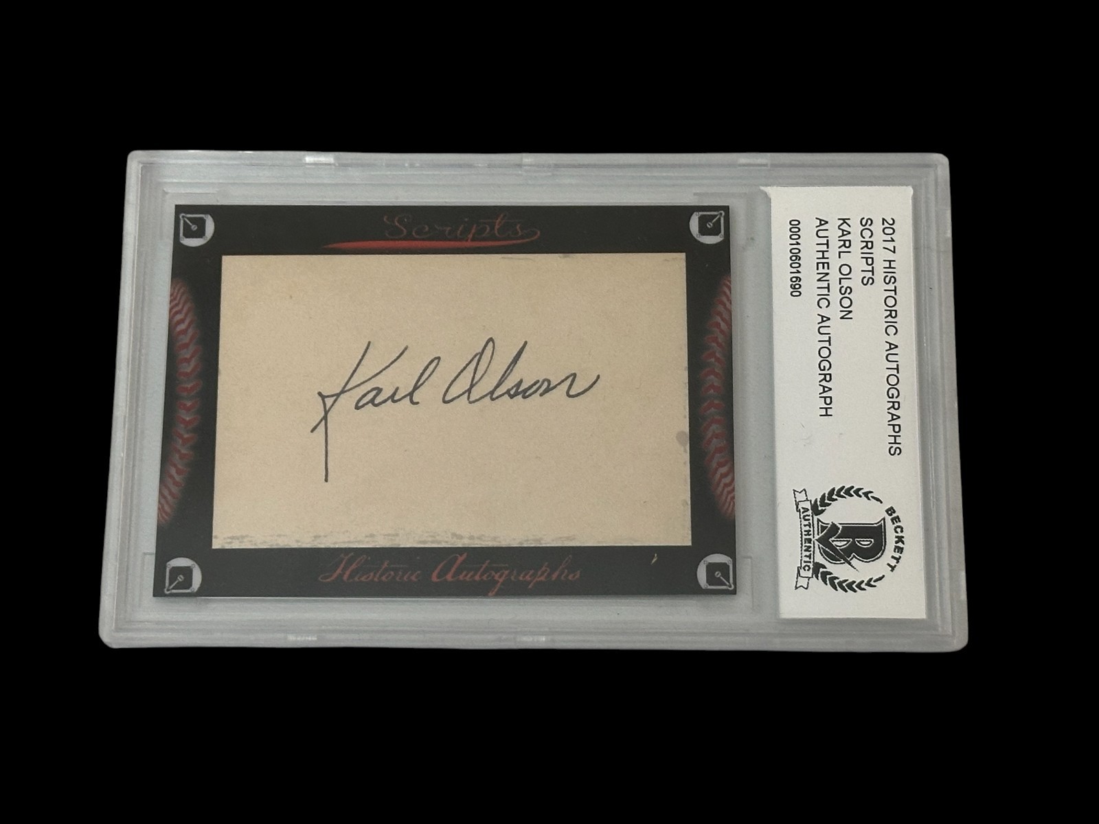 Karl Olson Boston Red Sox Washingt Senators 2017 HA Scripts Signed Autograph BAS
