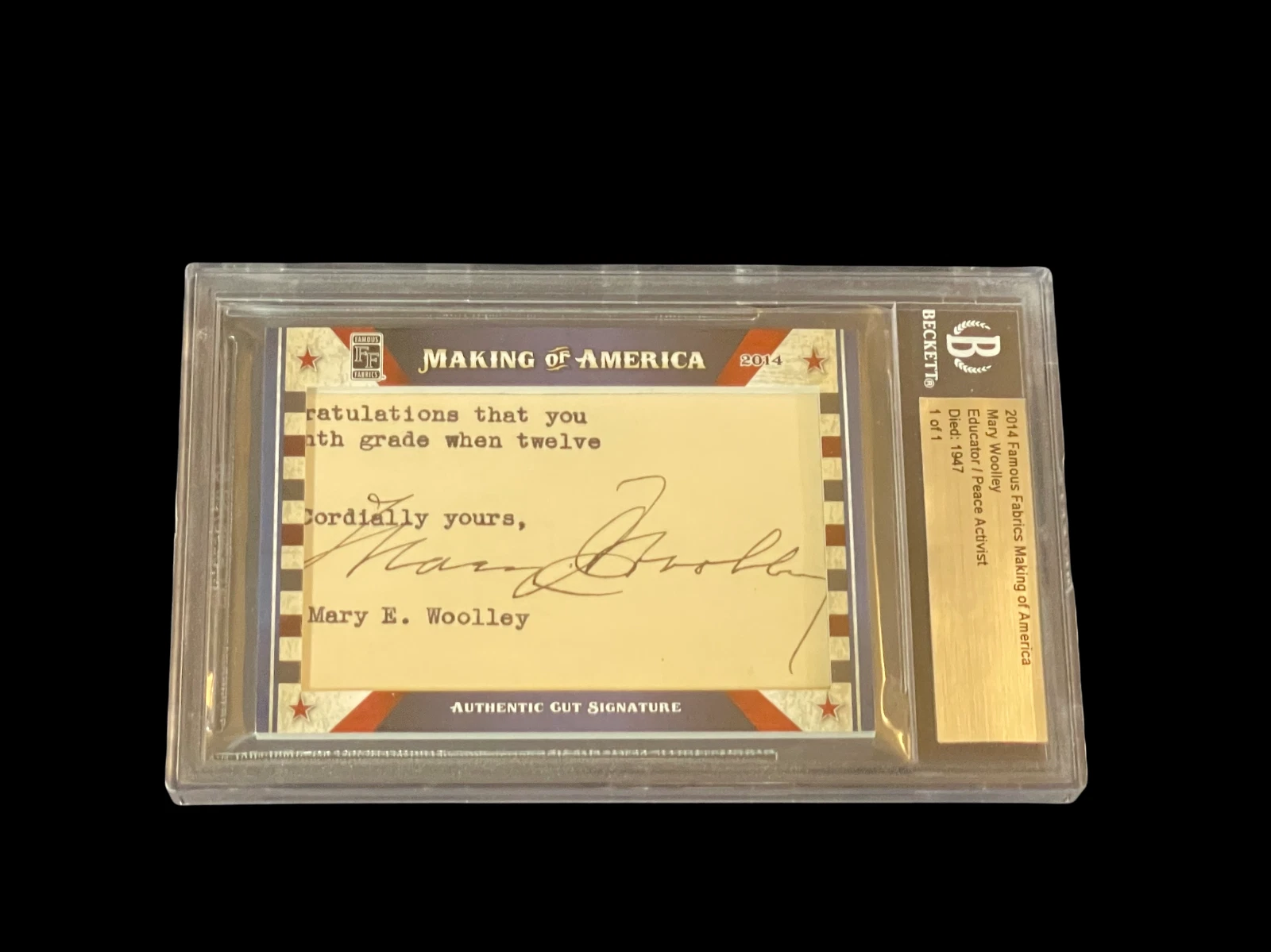 Mary Emma Woolley Brown University Mount Holyoke Signed Autograph BAS 1/1 Leaf