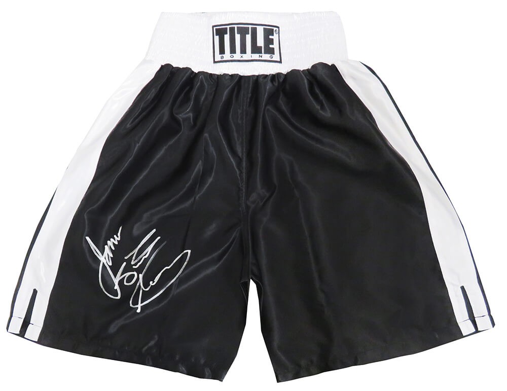 James Toney Signed Title Black With White Boxing Trunks w/Lights Out - (SS COA)