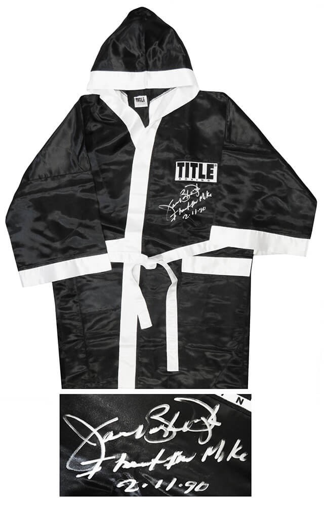 James Buster Douglas Signed Title Black Boxing Robe w/I Beat Iron Mike - SS COA