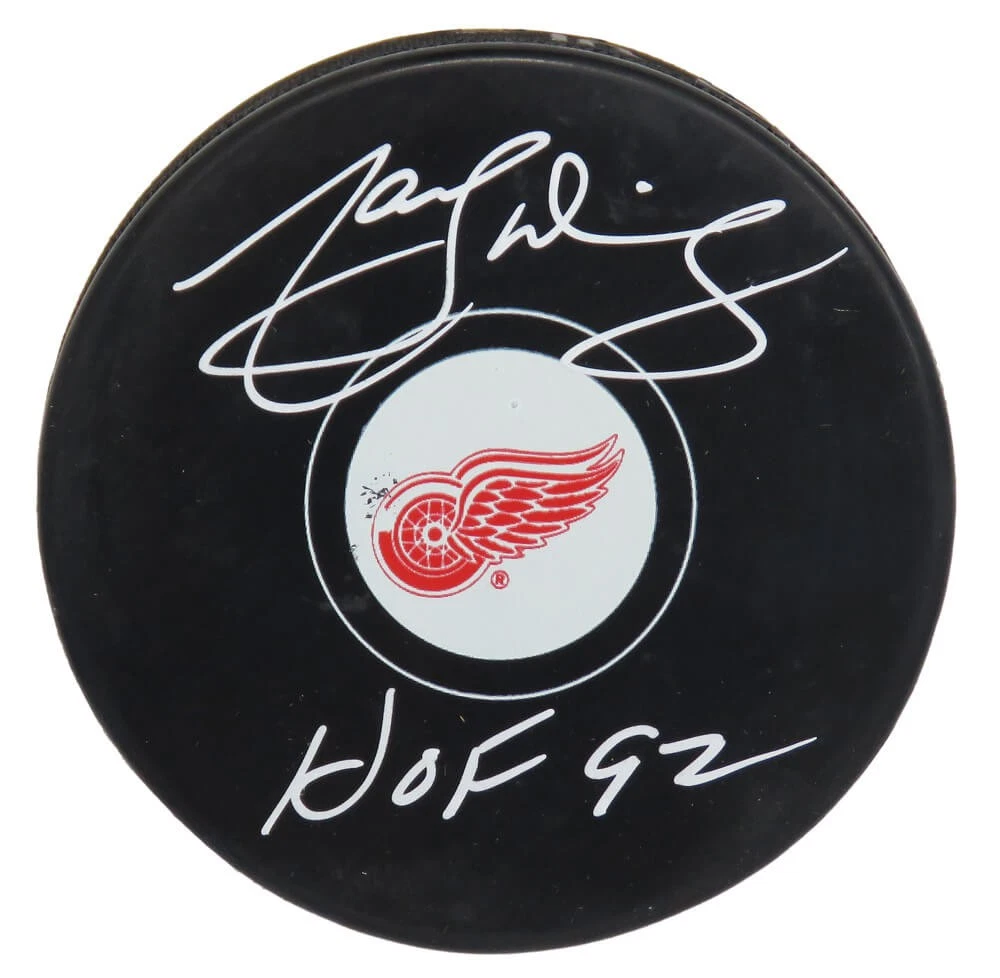 MARCEL DIONNE Signed Detroit Red Wings Logo Hockey Puck w/HOF'92 - SCHWARTZ