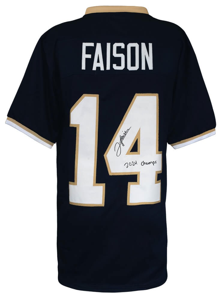 Jordan Faison (NOTRE DAME) Signed Navy Custom Lacrosse Jersey w/Champs -(SS COA)