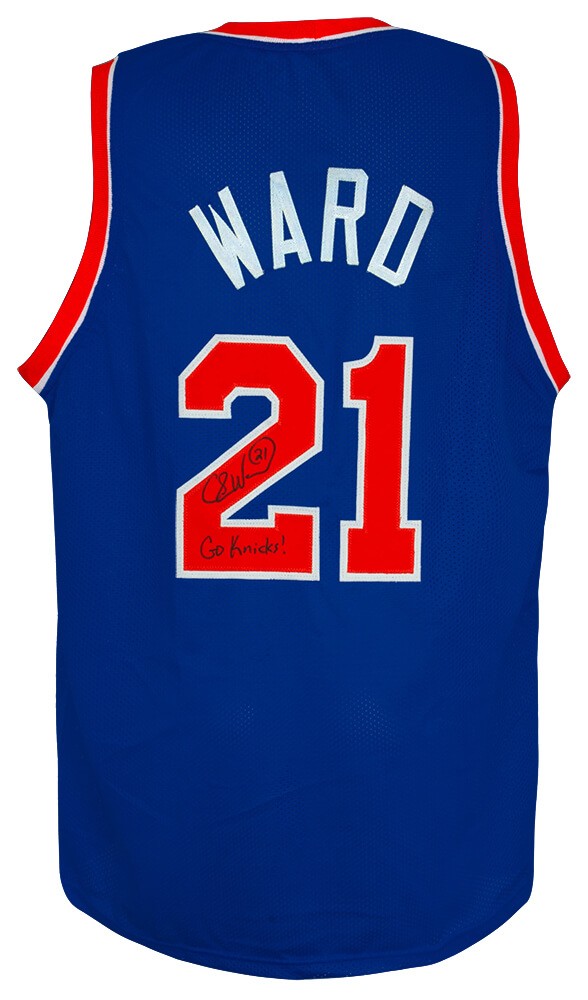 Charlie Ward Signed Blue T/B Custom Basketball Jersey w/Go Knicks (SCHWARTZ COA)