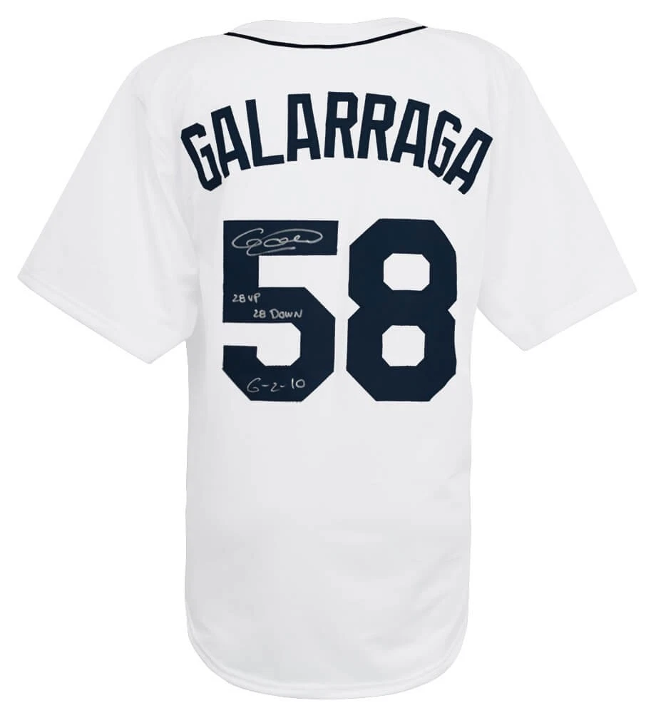 Armando Galarraga Signed White Custom Jersey w/28 Up 28 Down 6-2-10 - (SS COA)
