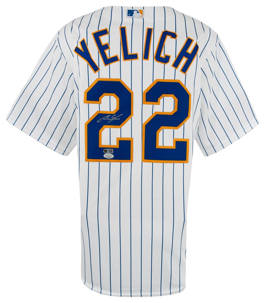 Christian Yelich Signed Brewers White Pinstripe Majestic Basball Jersey -JSA COA