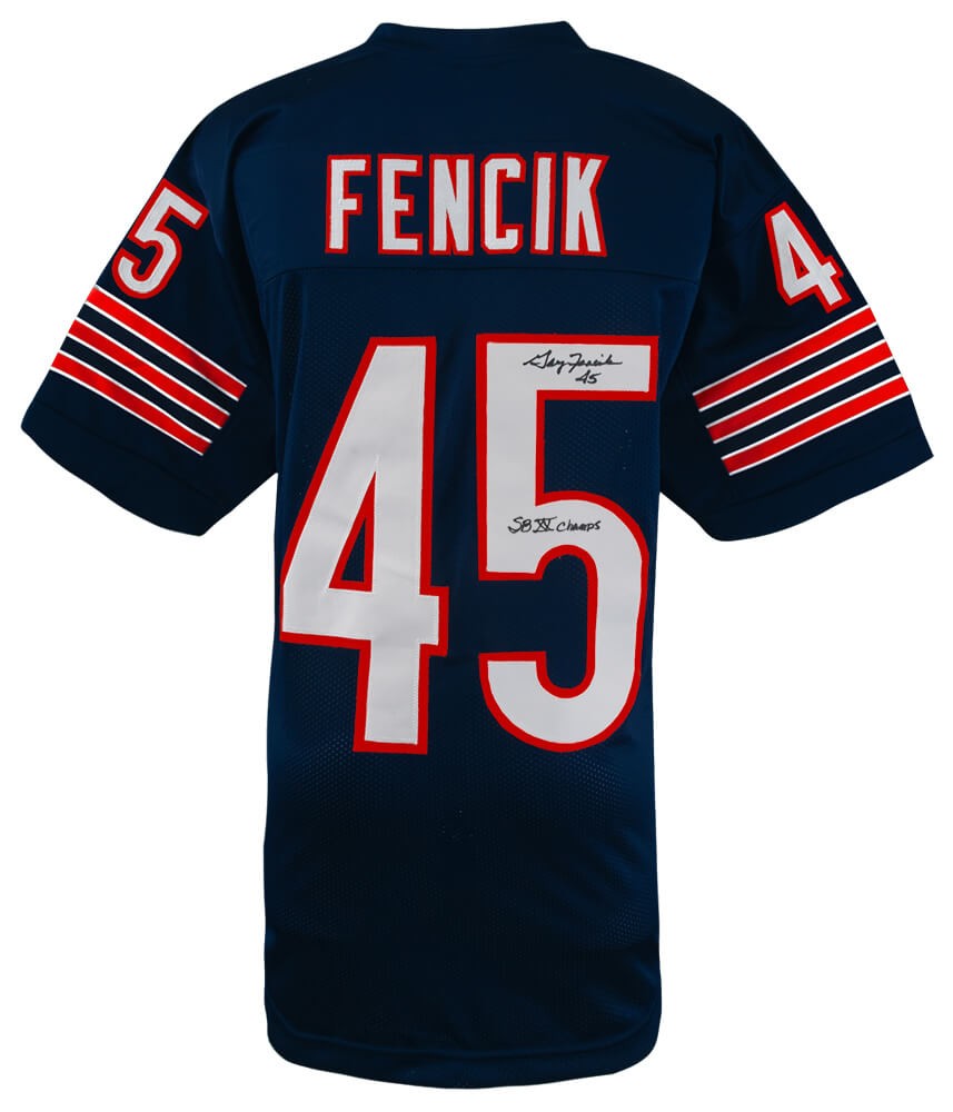 Gary Fencik Signed Navy Custom Football Jersey w/SB XX Champs - (SCHWARTZ COA)