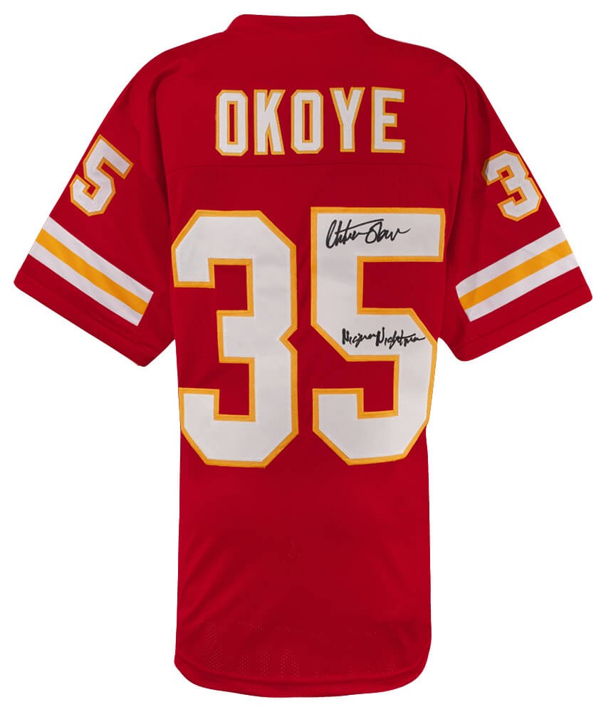 Christian Okoye Signed Red Custom Football Jersey w/Nigerian Nightmare -(SS COA)