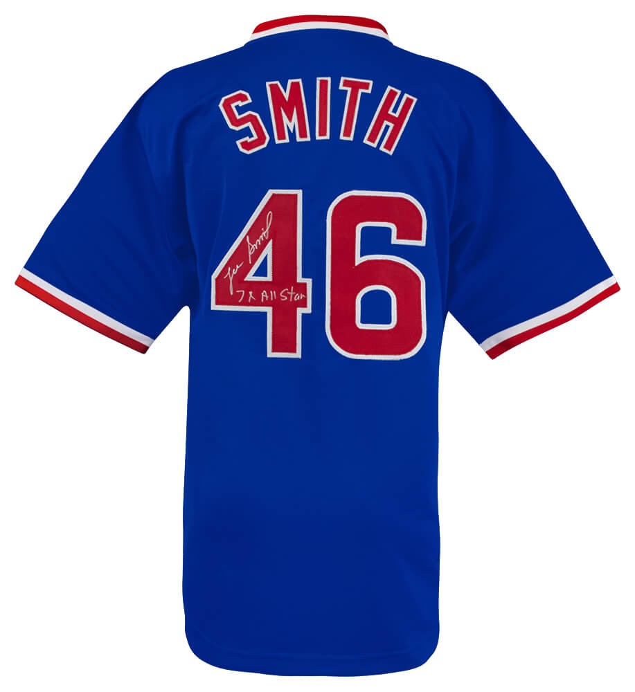 Lee Smith (CUBS) Signed Blue Custom Baseball Jersey w/7x All Star (SCHWARTZ COA)