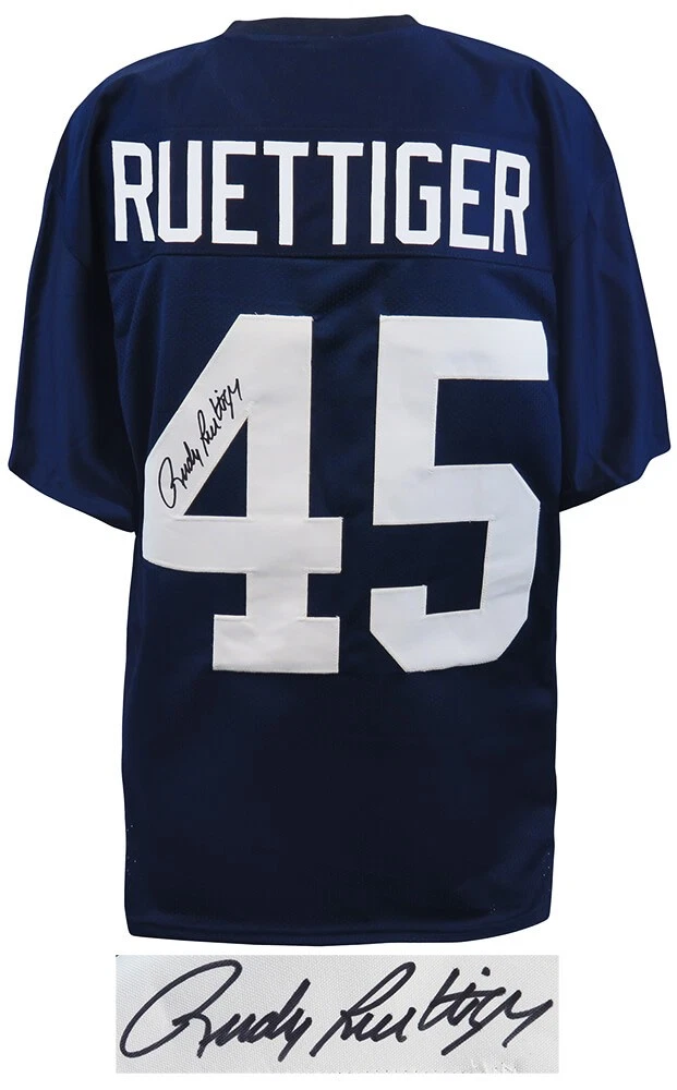 Rudy Ruettiger (NOTRE DAME) Signed Navy TB Custom Football Jersey (SCHWARTZ COA)