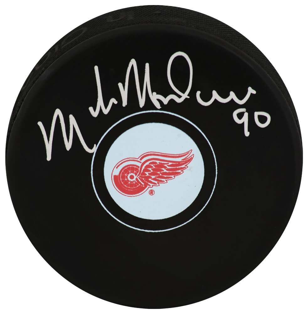 Mike Modano Signed Detroit Red Wings Logo Hockey Puck - (SCHWARTZ SPORTS COA)