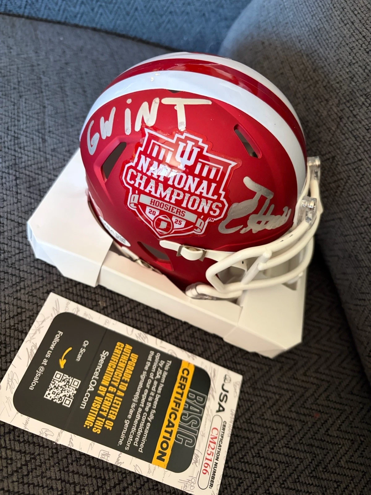 Jamari Sharpe Signed Mini Helmet JSA Authenticated COA Indiana Hoosiers Champs