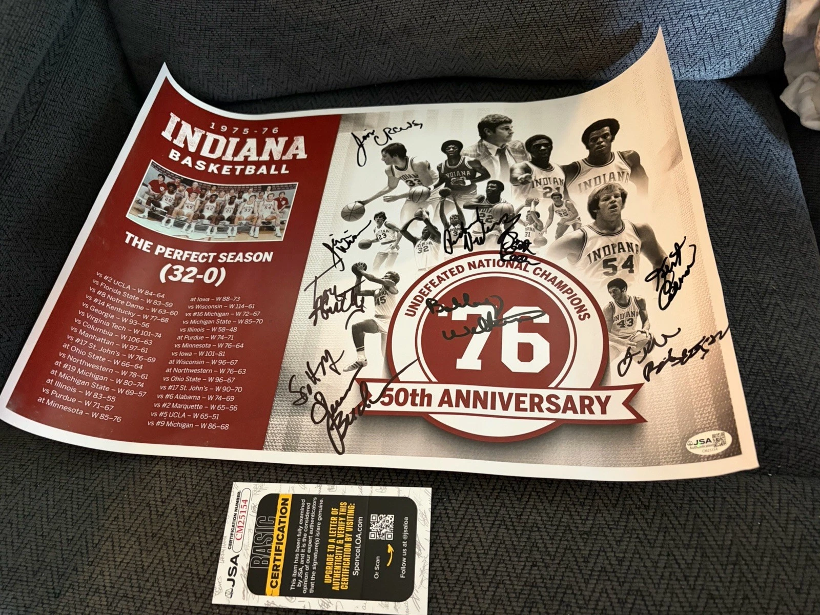 1976 Hoosiers Team Signed Poster JSA Authenticated COA Scott May Kent Benson