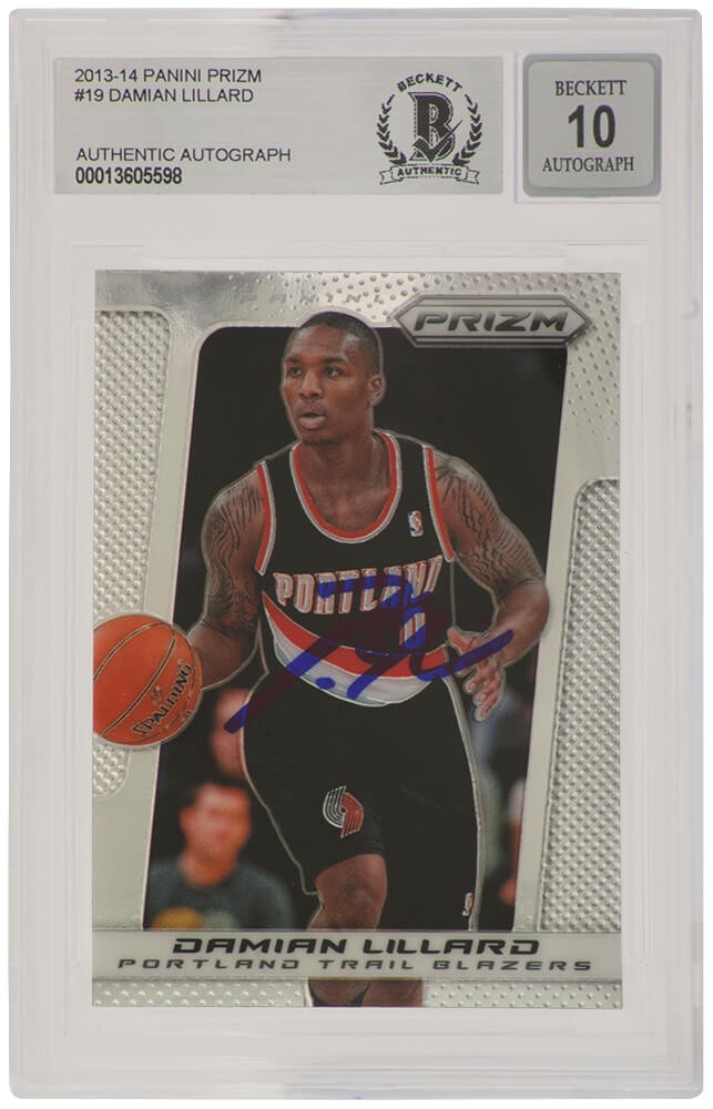 Damian Lillard Signed Blazers 2013-14 Panini Prizm Card #19 -(Beckett / Auto 10)