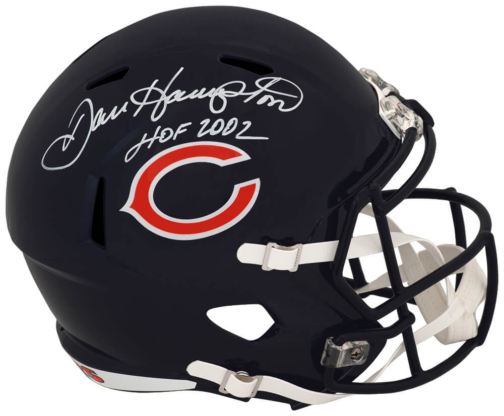 Dan Hampton Signed Bears Riddell F/S Replica Helmet w/HOF -White Ink- (SS COA)