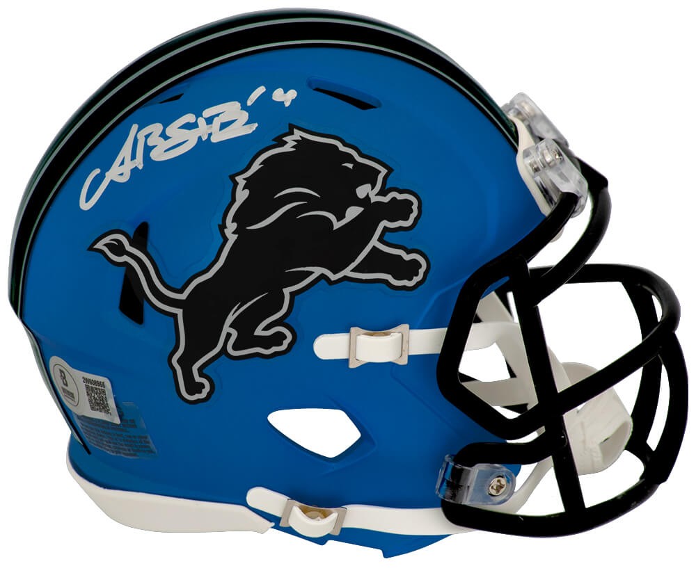 Amon-Ra St. Brown Signed Lions 2024 Alt Blue Riddell Mini Helmet - (BECKETT COA)