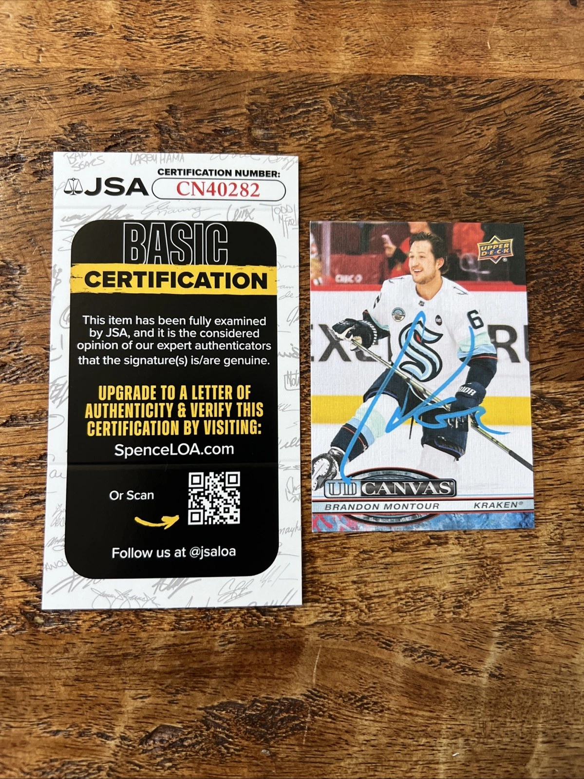 Brandon Montour IP Signed Upper Deck Canvas Card JSA Coa Kraken Autographed