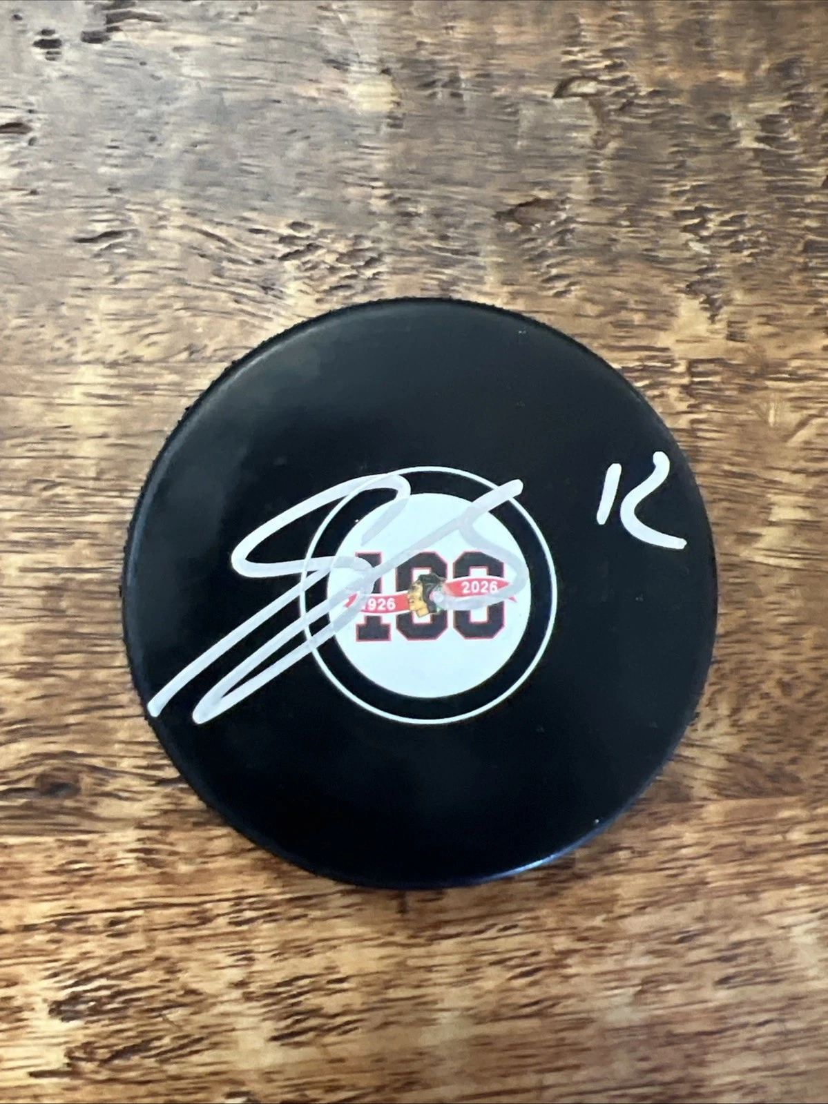 Sacha Boisvert Signed Chicago Blackhawks 100th Anniversary Puck JSA Coa Auto
