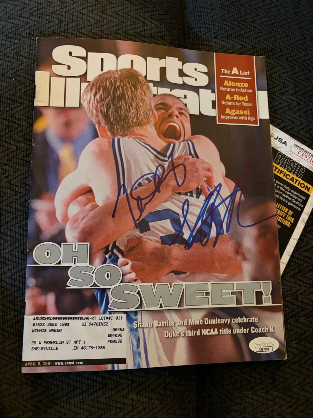 Shane Battier & Mike Dunleavy Jr signed Sports Illustrated JSA Authenticated COA
