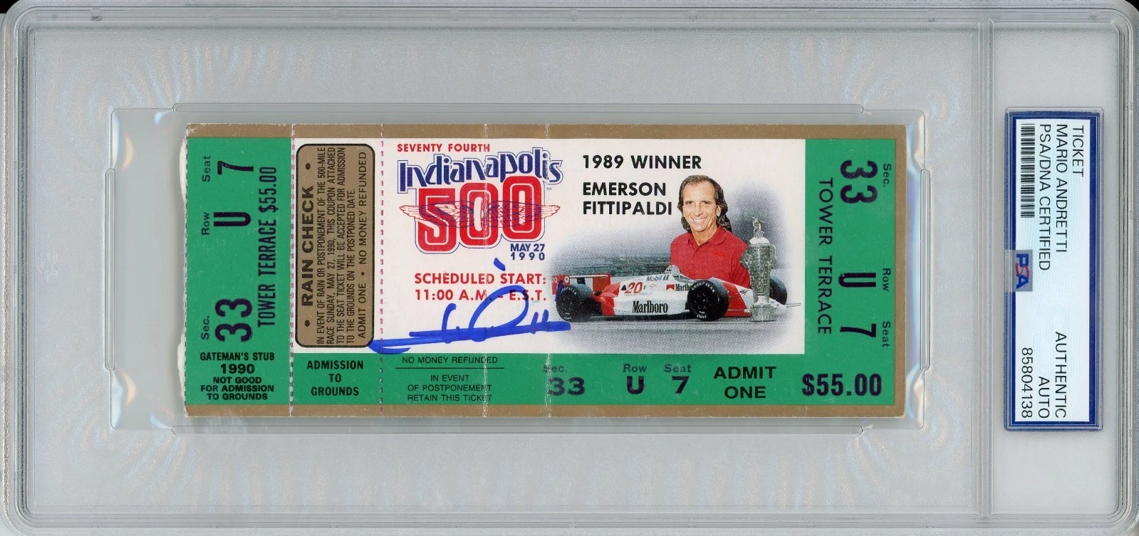 1990 Indy Indianapolis 500 Ticket Signed Mario Andretti PSA DNA COA Autograph F1