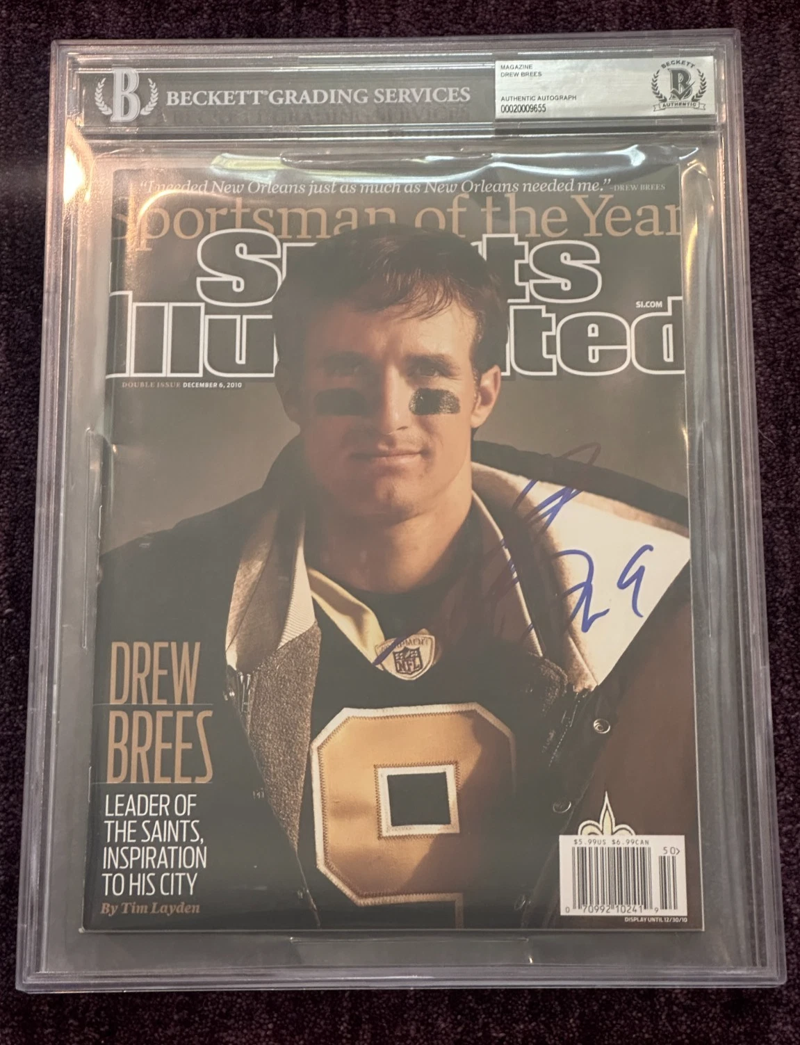 DREW BREES Signed SPORTS ILLUSTRATED Magazine Beckett & Encapsulated NO Label