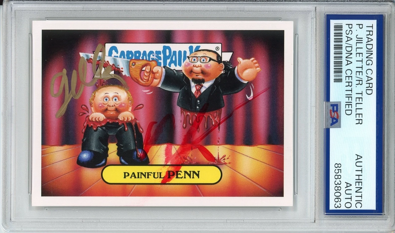 2016 Topps Garbage Pail Kids GPK Painful Penn & Teller SIGNED PSA DNA COA Auto