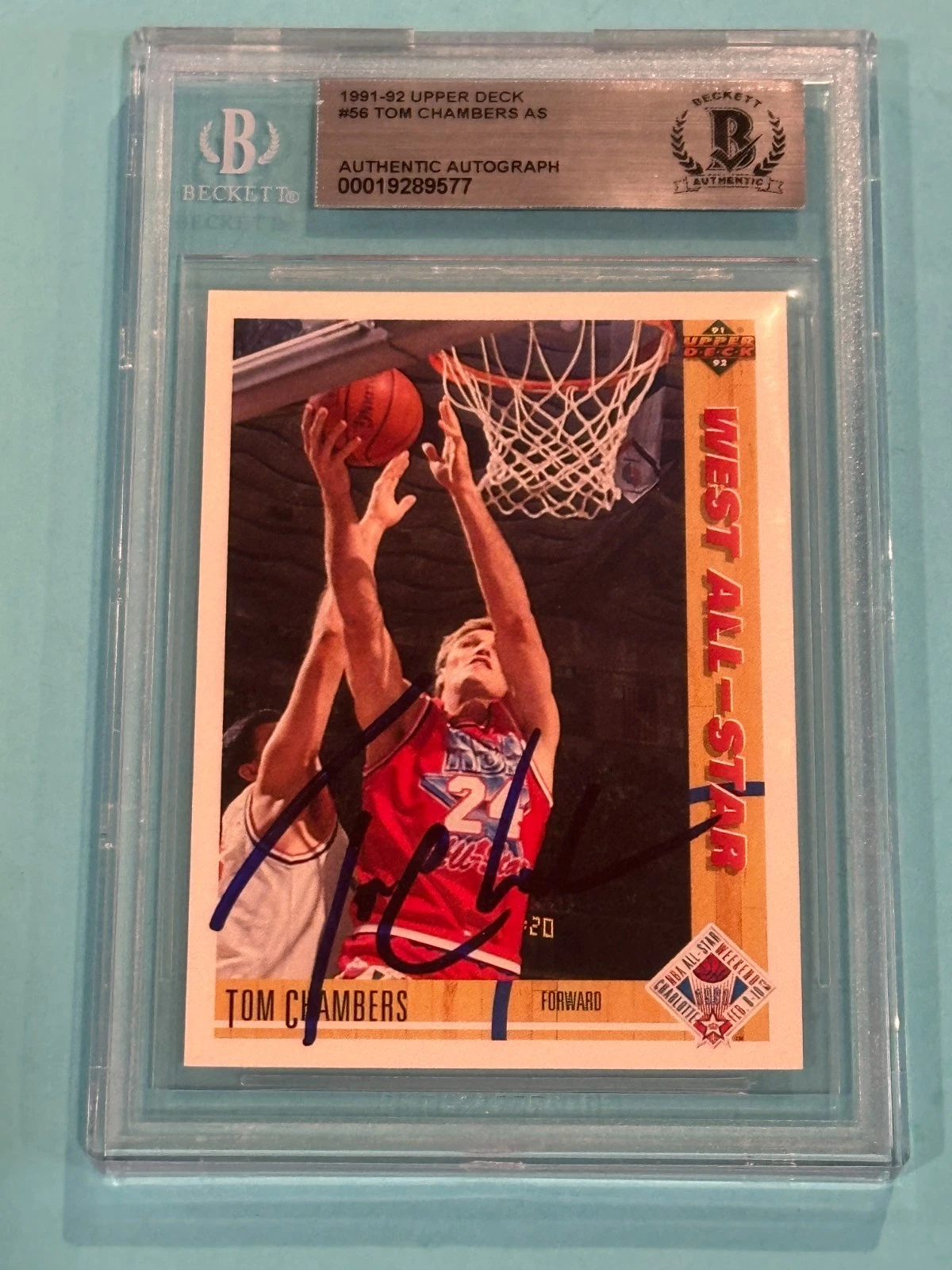 TOM CHAMBERS Signed 1991-92 UPPER DECK Card #56 Beckett (BAS)