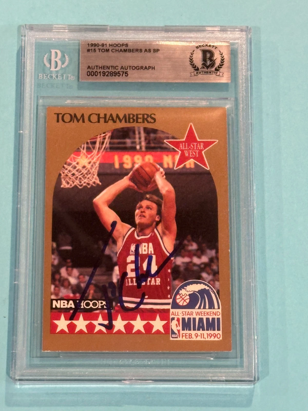 TOM CHAMBERS Signed 1990-91 HOOPS Card #15 Beckett (BAS)