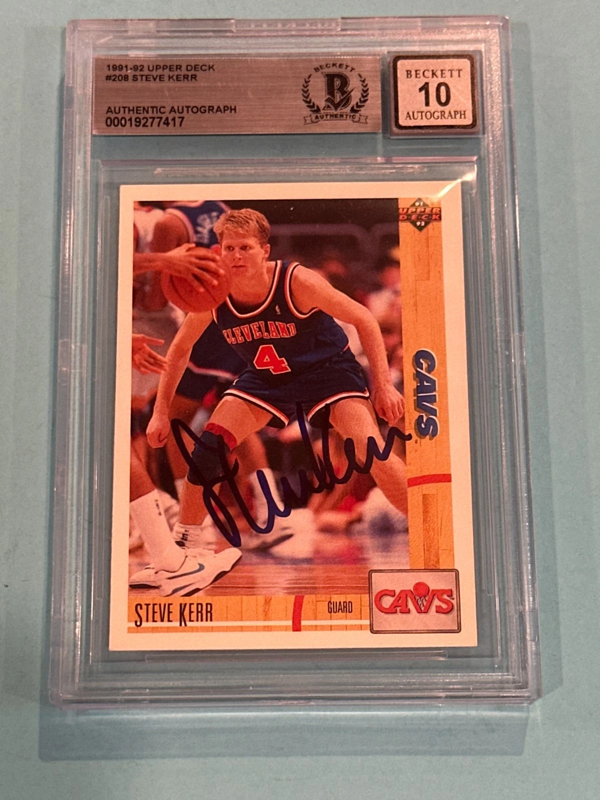 STEVE KERR Signed 1991-92 UPPER DECK Card #208 Beckett (BAS) AUTO 10