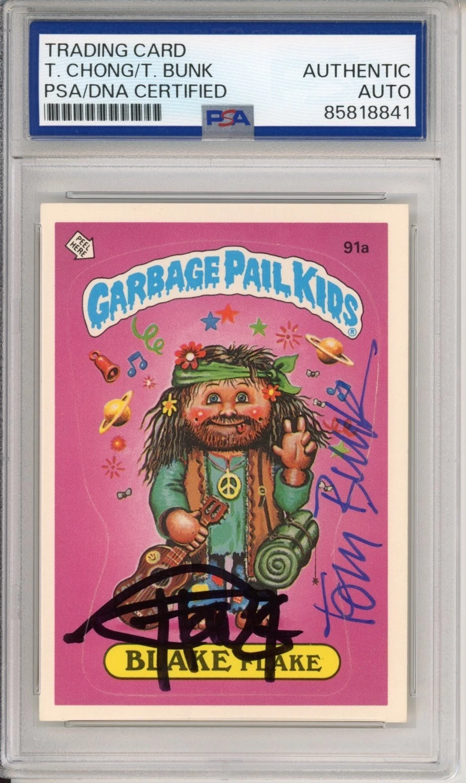 DUAL SIGNED Tom Bunk & Tommy Chong 1986 Topps GPK Blake Flake PSA DNA COA AUTO