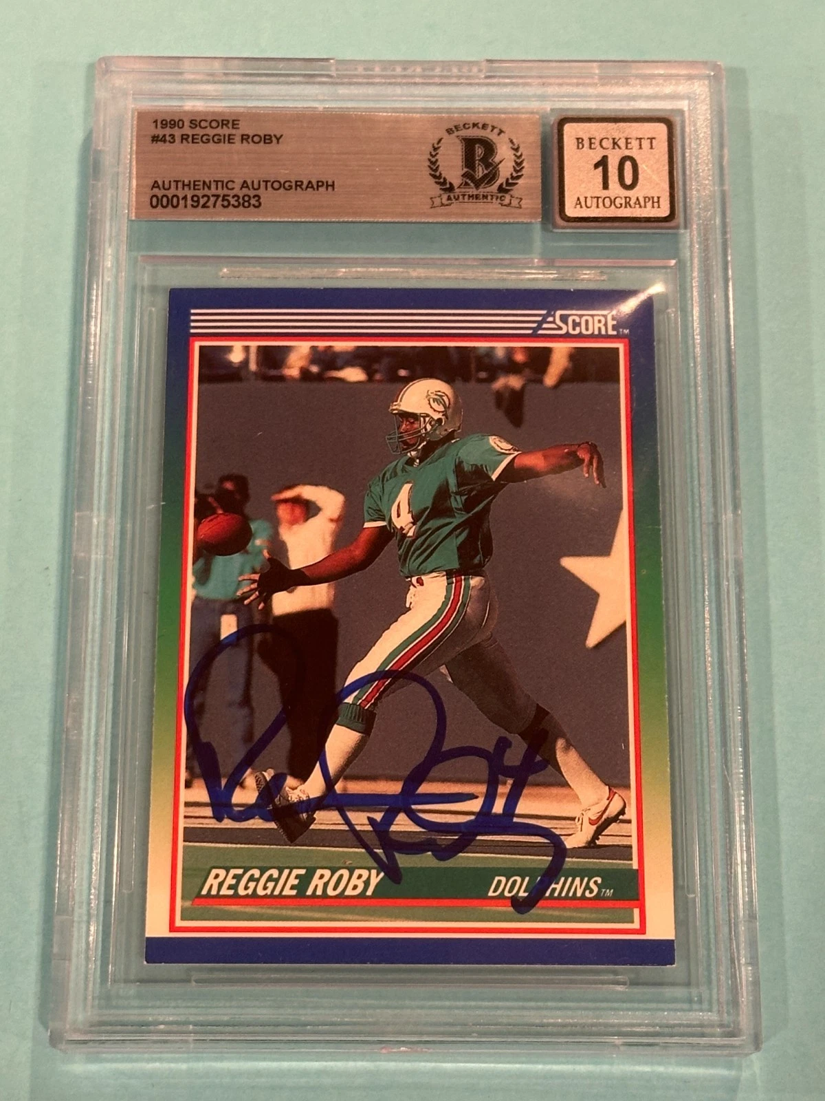 REGGIE ROBY Signed 1990 SCORE Card #43 Beckett BAS AUTO 10