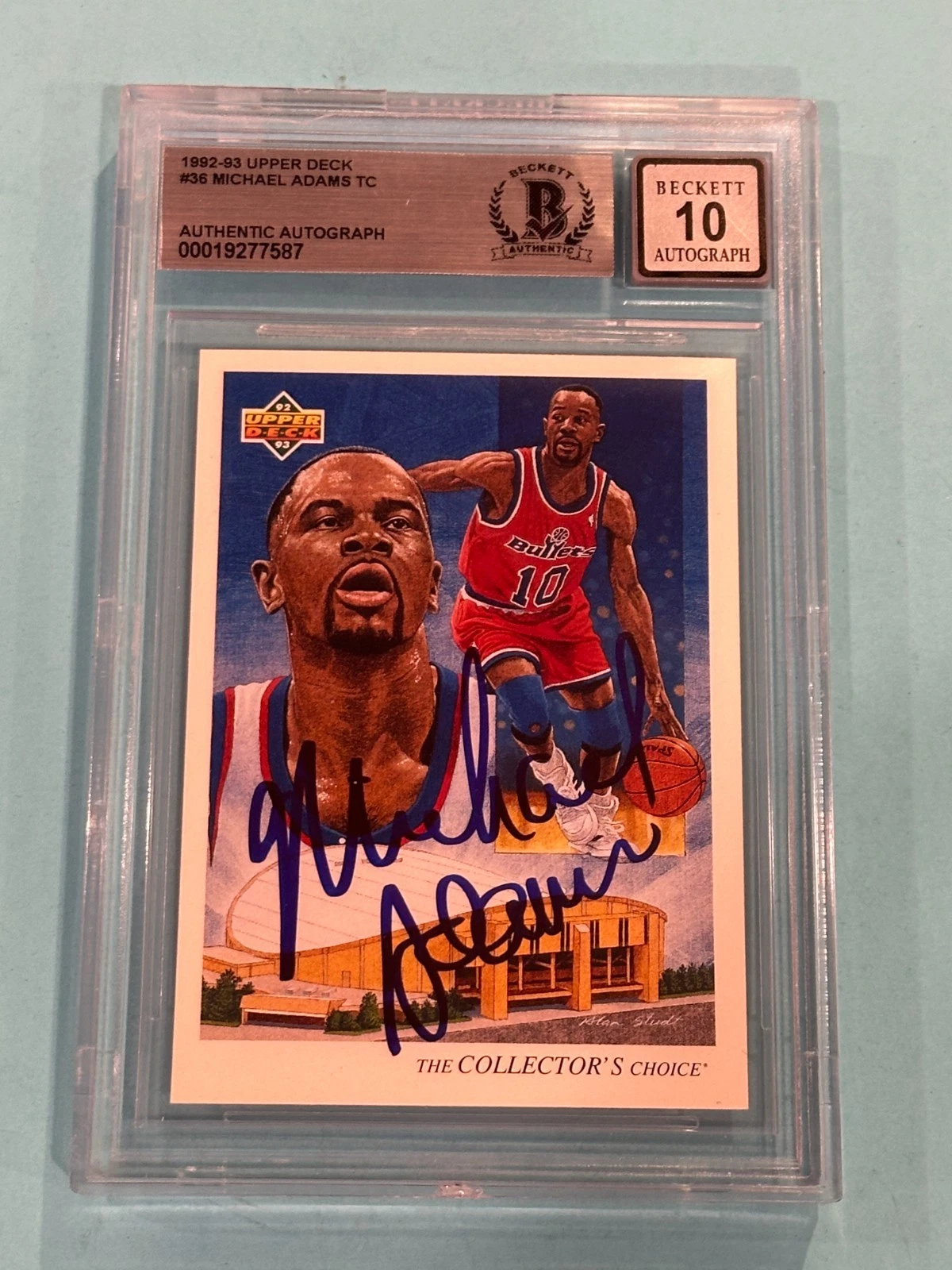 MICHAEL ADAMS TC Signed 1992-93 UPPER DECK Card #36 Beckett BAS AUTO 10