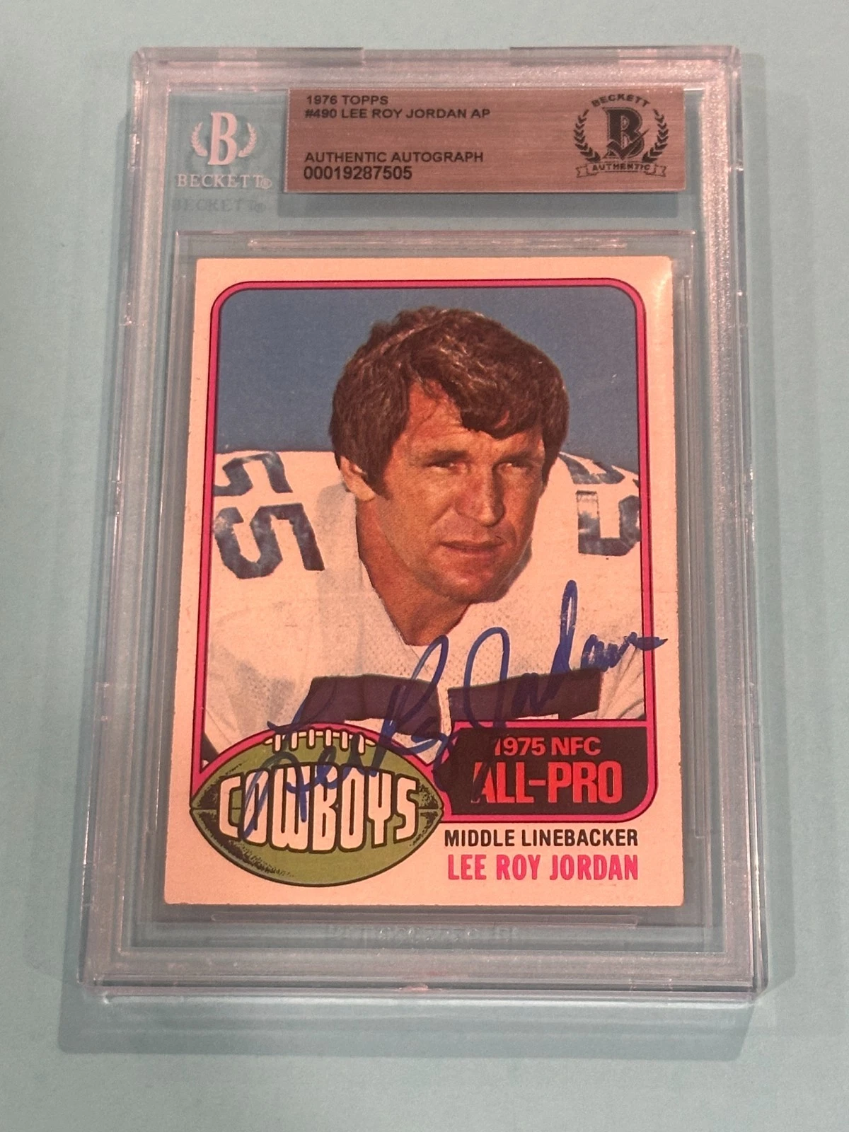 LEE ROY JORDAN Signed 1976 TOPPS Card #490 Beckett BAS