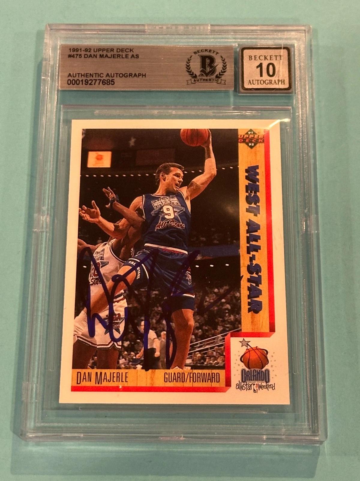 DAN MAJERLE Signed 1991-92 UPPER DECK  Card #475 Beckett BAS AUTO 10