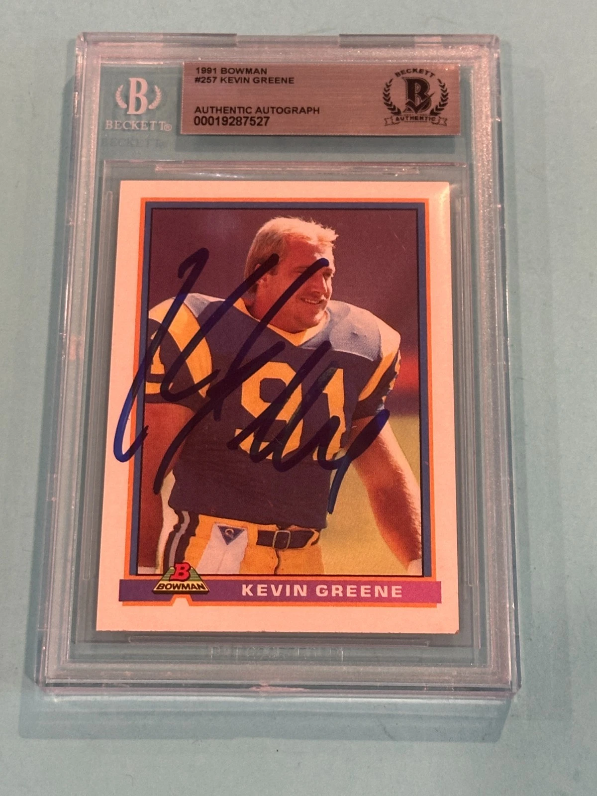 KEVIN GREENE Signed 1991 BOWMAN Card #257 Beckett BAS