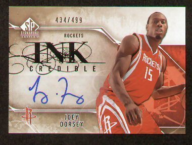 Joey Dorsey auto signed 2009-10 Ink Credible 434/499