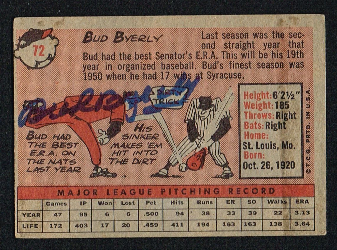 Bud Byerly #72 signed autograph auto 1958 Topps Baseball Trading Card