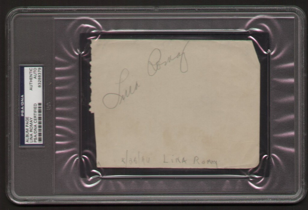 LINA ROMAY SIGNED AUTOGRAPH AUTO VINTAGE ALBUM PAGE PSA SLABBED D. 2010 COLLECTIBLE MEMORABILIA