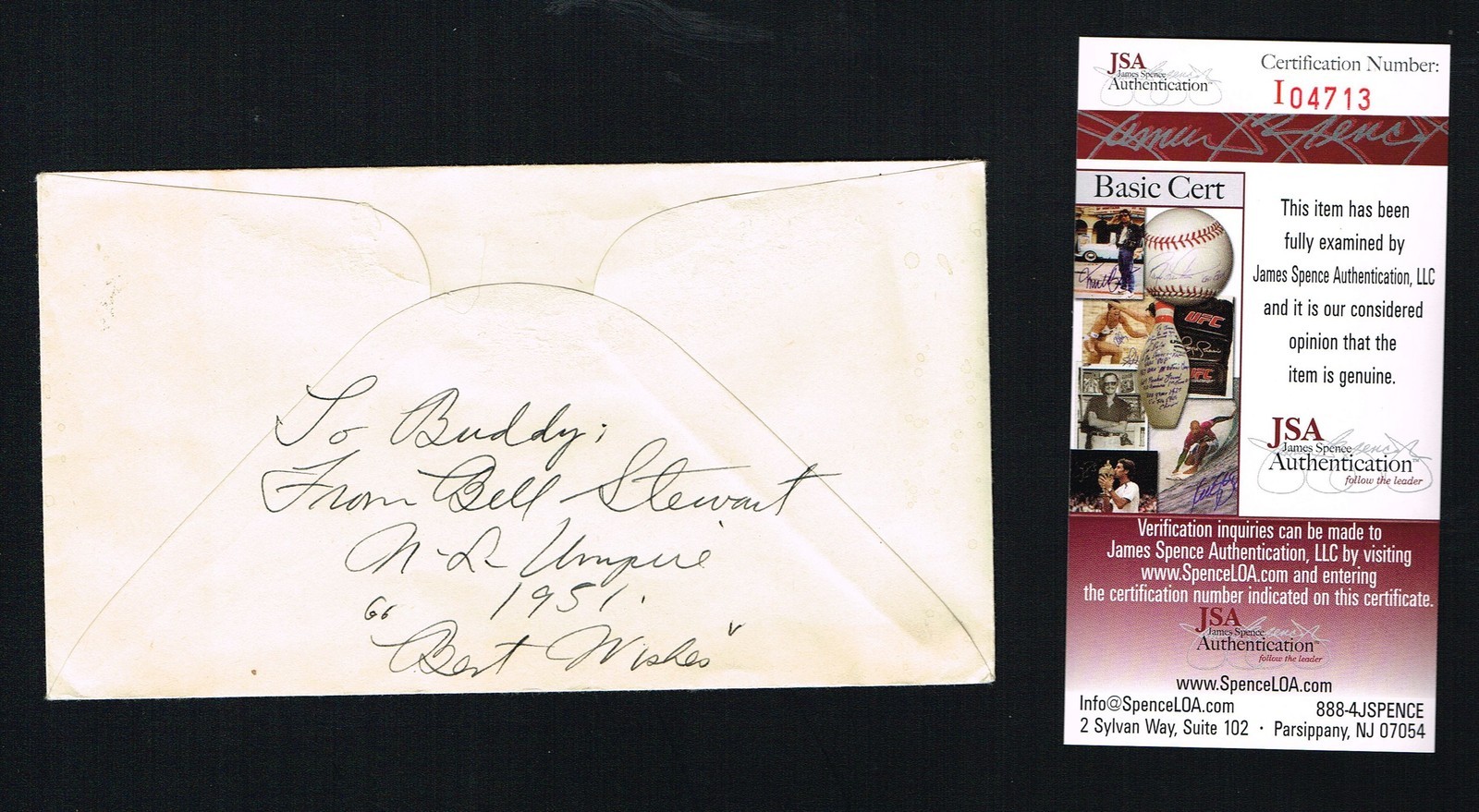 Bill Stewart (d 1964) signed autograph back of envelope Black Hawk Coach JSA